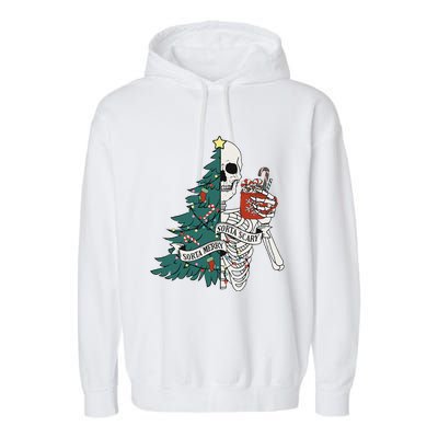 Funny Christmas Sorta Merry Sorta Scary Skeleton Xmas Tree Garment-Dyed Fleece Hoodie