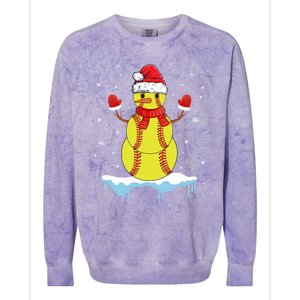 Funny Christmas Softball Santa Snow Gift Colorblast Crewneck Sweatshirt