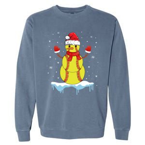 Funny Christmas Softball Santa Snow Gift Garment-Dyed Sweatshirt