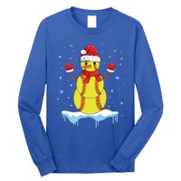 Funny Christmas Softball Santa Snow Gift Long Sleeve Shirt