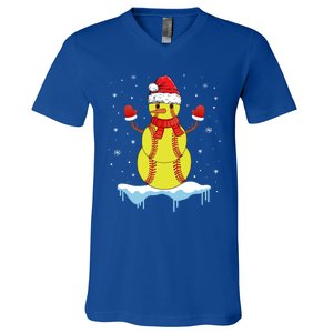 Funny Christmas Softball Santa Snow Gift V-Neck T-Shirt