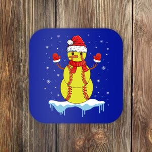 Funny Christmas Softball Santa Snow Gift Coaster