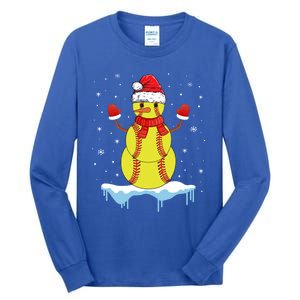 Funny Christmas Softball Santa Snow Gift Tall Long Sleeve T-Shirt