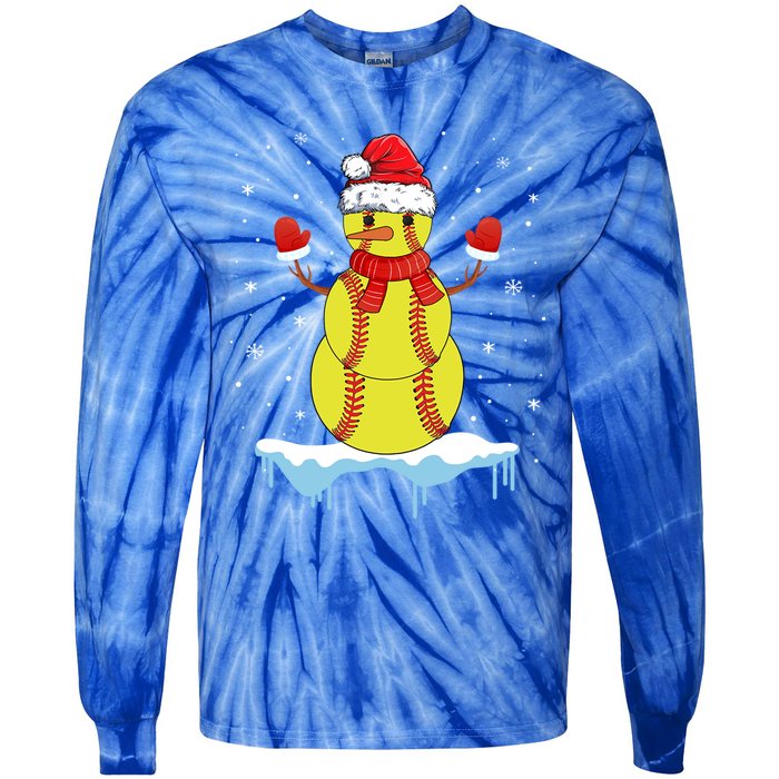 Funny Christmas Softball Santa Snow Gift Tie-Dye Long Sleeve Shirt