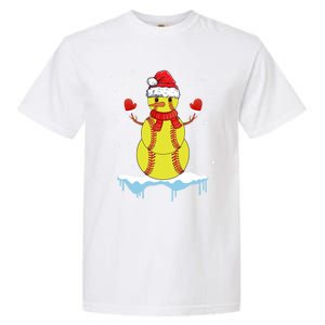 Funny Christmas Softball Santa Snow Gift Garment-Dyed Heavyweight T-Shirt