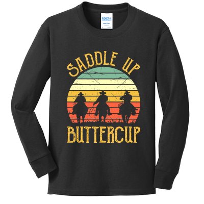 Funny Cowgirl Southern Western Saddle Up Buttercup Kids Long Sleeve Shirt