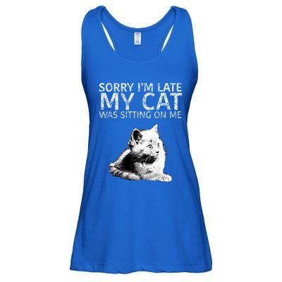 Funny Cat Saying Sorry I Am Late My Cat Was Sitting On Me Cute Gift Ladies Essential Flowy Tank