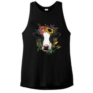 Floral Cow Spring Nature Lovers For Ladies PosiCharge Tri-Blend Wicking Tank