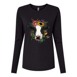 Floral Cow Spring Nature Lovers For Womens Cotton Relaxed Long Sleeve T-Shirt