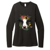 Floral Cow Spring Nature Lovers For Womens CVC Long Sleeve Shirt