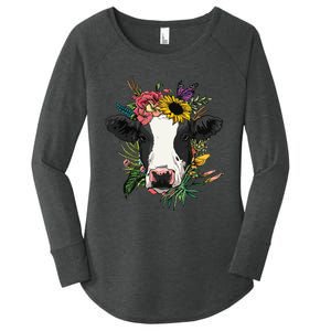 Floral Cow Spring Nature Lovers For Women's Perfect Tri Tunic Long Sleeve Shirt