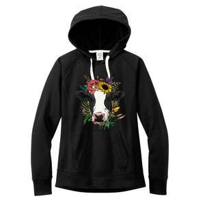 Floral Cow Spring Nature Lovers For Women's Fleece Hoodie