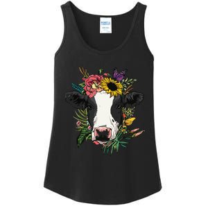 Floral Cow Spring Nature Lovers For Ladies Essential Tank