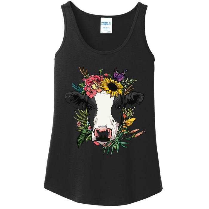 Floral Cow Spring Nature Lovers For Ladies Essential Tank