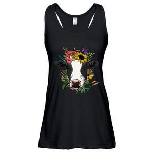 Floral Cow Spring Nature Lovers For Ladies Essential Flowy Tank