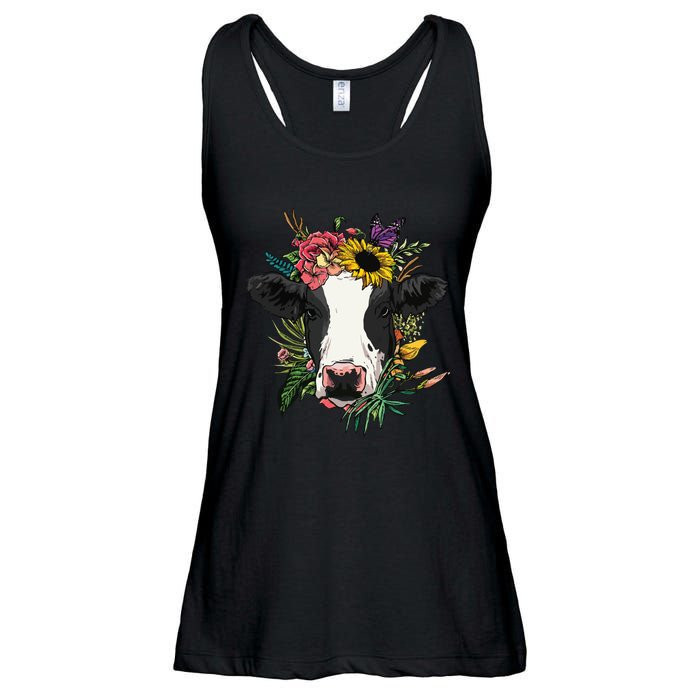 Floral Cow Spring Nature Lovers For Ladies Essential Flowy Tank