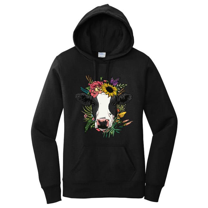 Floral Cow Spring Nature Lovers For Women's Pullover Hoodie