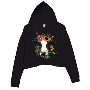 Floral Cow Spring Nature Lovers For Crop Fleece Hoodie