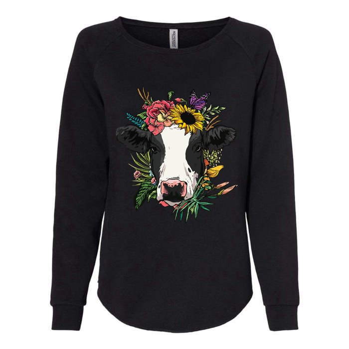 Floral Cow Spring Nature Lovers For Womens California Wash Sweatshirt