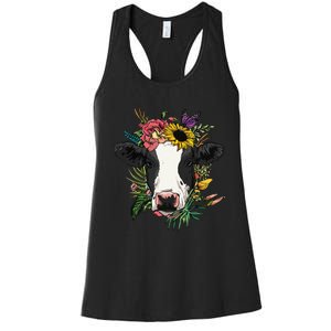 Floral Cow Spring Nature Lovers For Women's Racerback Tank