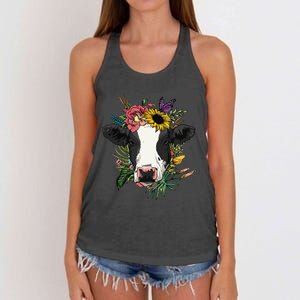 Floral Cow Spring Nature Lovers For Women's Knotted Racerback Tank