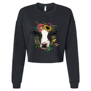 Floral Cow Spring Nature Lovers For Cropped Pullover Crew