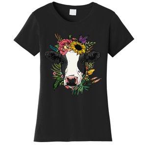 Floral Cow Spring Nature Lovers For Women's T-Shirt