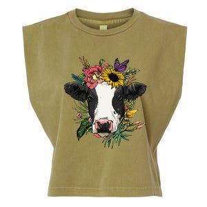 Floral Cow Spring Nature Lovers For Garment-Dyed Women's Muscle Tee