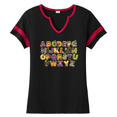 Funny Creepy Spooky Alphabet Letters Ladies Halftime Notch Neck Tee