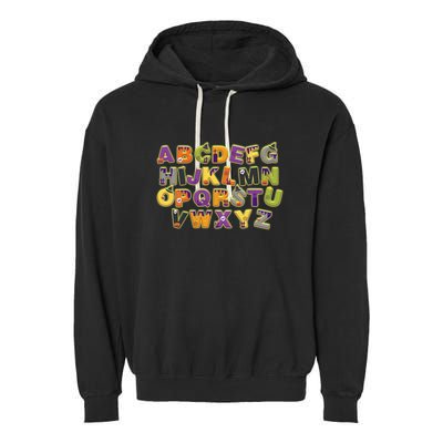 Funny Creepy Spooky Alphabet Letters Garment-Dyed Fleece Hoodie