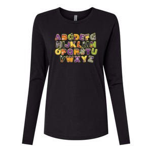 Funny Creepy Spooky Alphabet Letters Womens Cotton Relaxed Long Sleeve T-Shirt