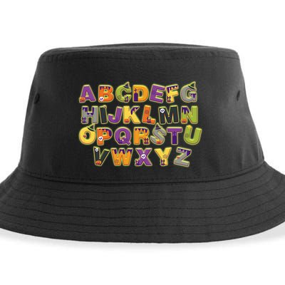 Funny Creepy Spooky Alphabet Letters Sustainable Bucket Hat