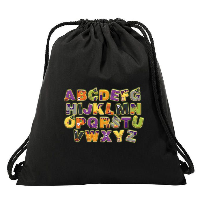 Funny Creepy Spooky Alphabet Letters Drawstring Bag