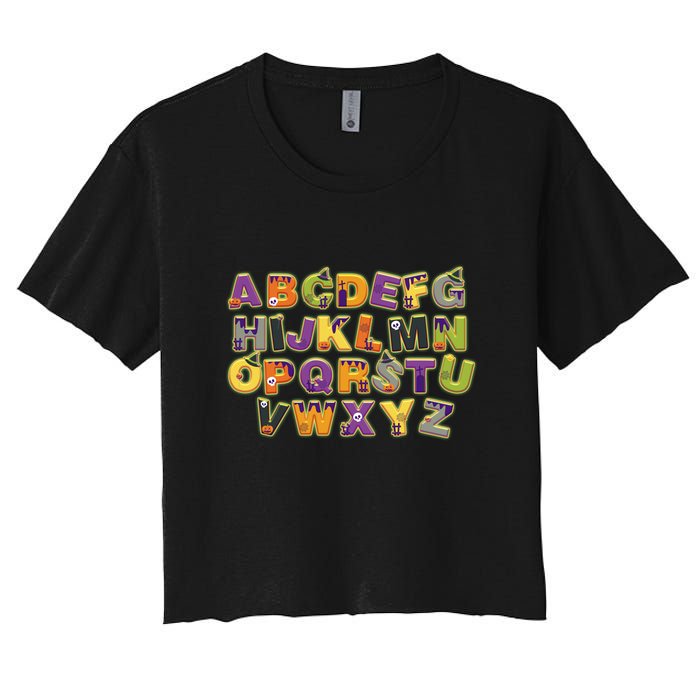 Funny Creepy Spooky Alphabet Letters Women's Crop Top Tee