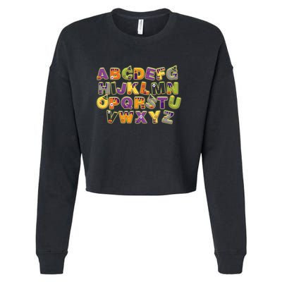 Funny Creepy Spooky Alphabet Letters Cropped Pullover Crew