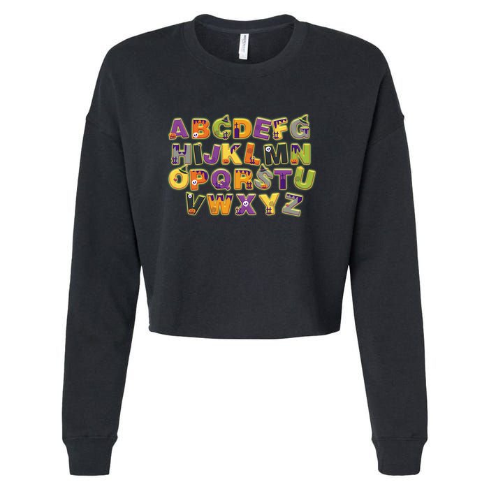 Funny Creepy Spooky Alphabet Letters Cropped Pullover Crew