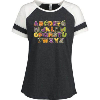 Funny Creepy Spooky Alphabet Letters Enza Ladies Jersey Colorblock Tee