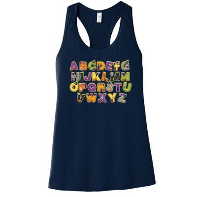 Funny Creepy Spooky Alphabet Letters Women's Racerback Tank