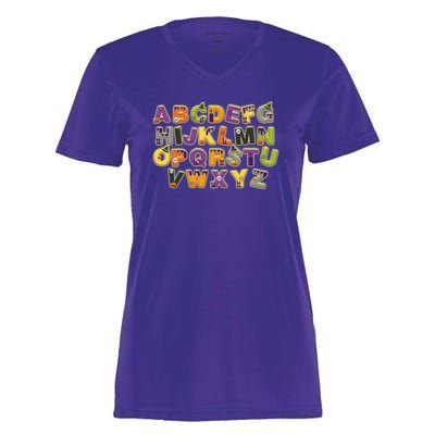 Funny Creepy Spooky Alphabet Letters Women's Momentum V-Neck T-Shirt