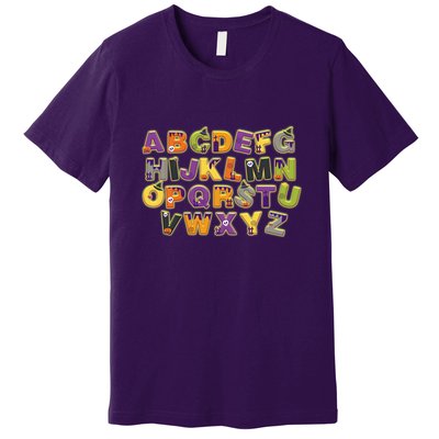 Funny Creepy Spooky Alphabet Letters Premium T-Shirt