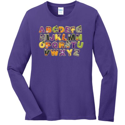 Funny Creepy Spooky Alphabet Letters Ladies Long Sleeve Shirt