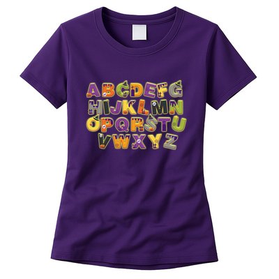 Funny Creepy Spooky Alphabet Letters Womens T-Shirt
