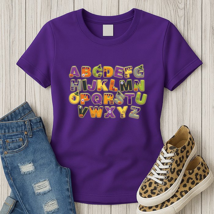 Funny Creepy Spooky Alphabet Letters Womens T-Shirt