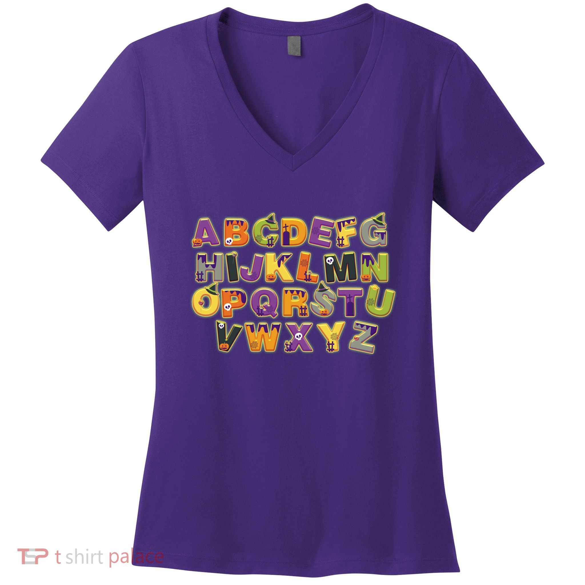 Funny Creepy Spooky Alphabet Letters Women's V-Neck T-Shirt