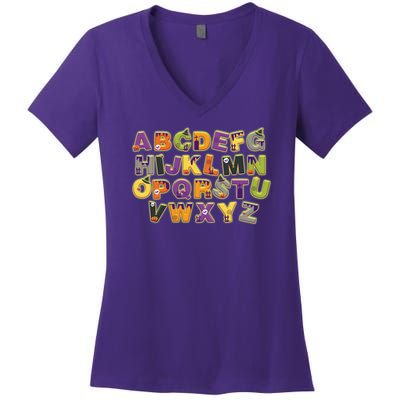 Funny Creepy Spooky Alphabet Letters Women's V-Neck T-Shirt