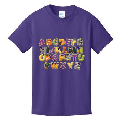 Funny Creepy Spooky Alphabet Letters Kids T-Shirt