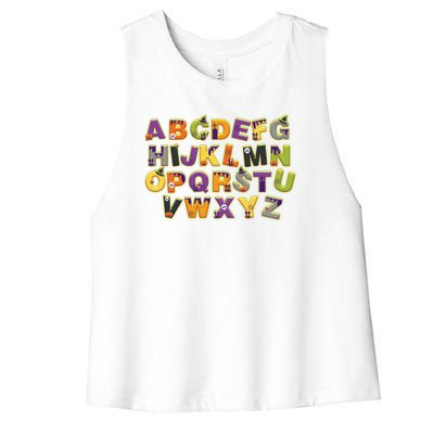 Funny Creepy Spooky Alphabet Letters Women's Racerback Cropped Tank