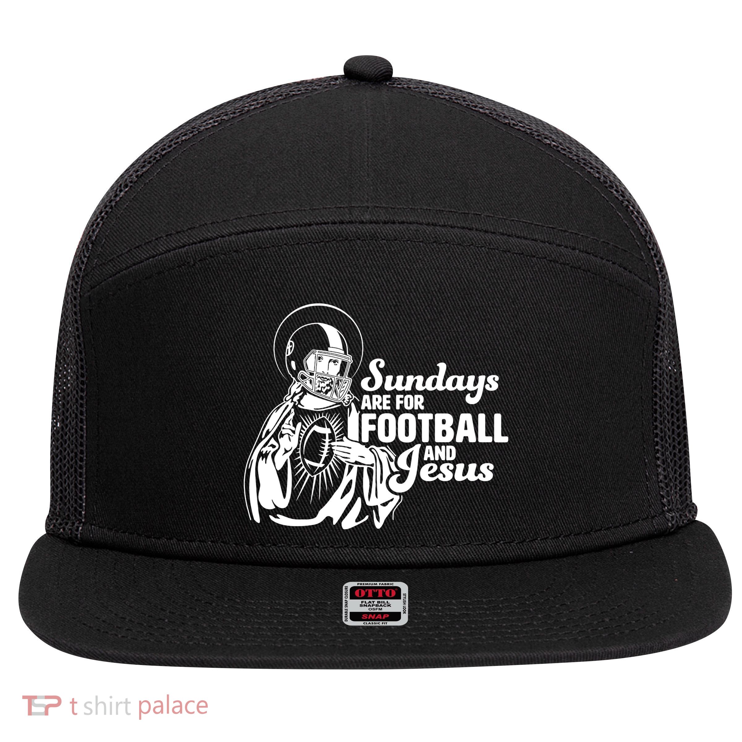 Funny Christian Sundays Are For Football And Jesus 7 Panel Mesh Trucker Snapback Hat