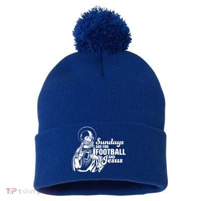 Funny Christian Sundays Are For Football And Jesus Pom Pom 12in Knit Beanie