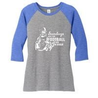 Funny Christian Sundays Are For Football And Jesus Women's Tri-Blend 3/4-Sleeve Raglan Shirt